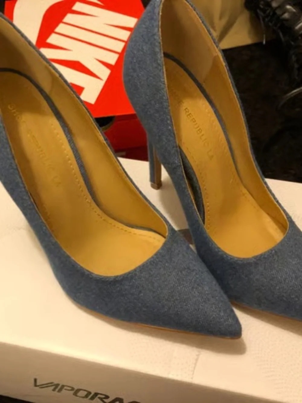 Denim Pointed Toe High Heel Pumps in Blue
